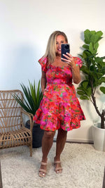 Flyn Poplin Brushed Print Dress : Orange/Pink