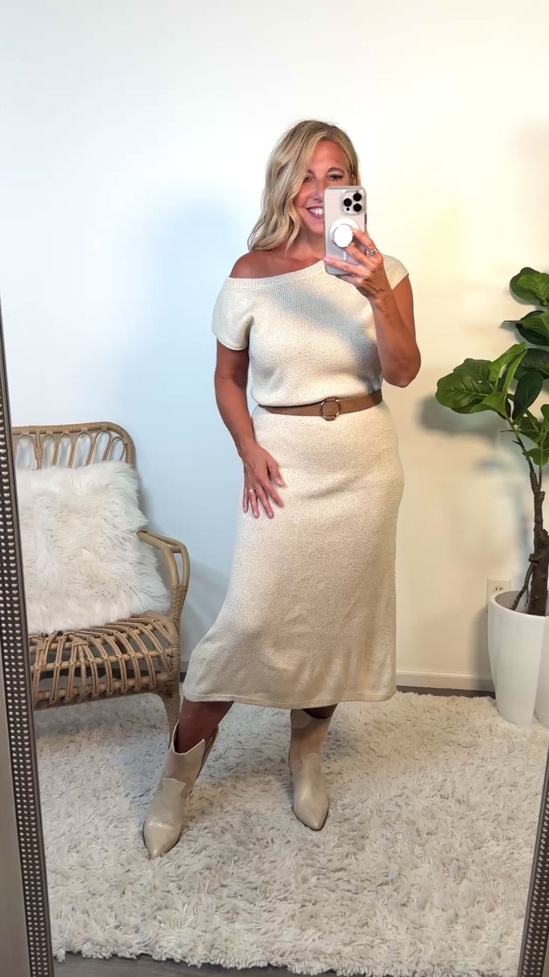 Declynn Scoop Neck Knit Sweater Dress : Ecru