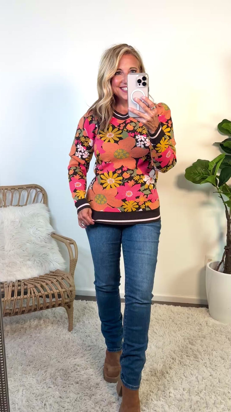 Kienna Floral Pattern Jacquard Sweater : Chocolate