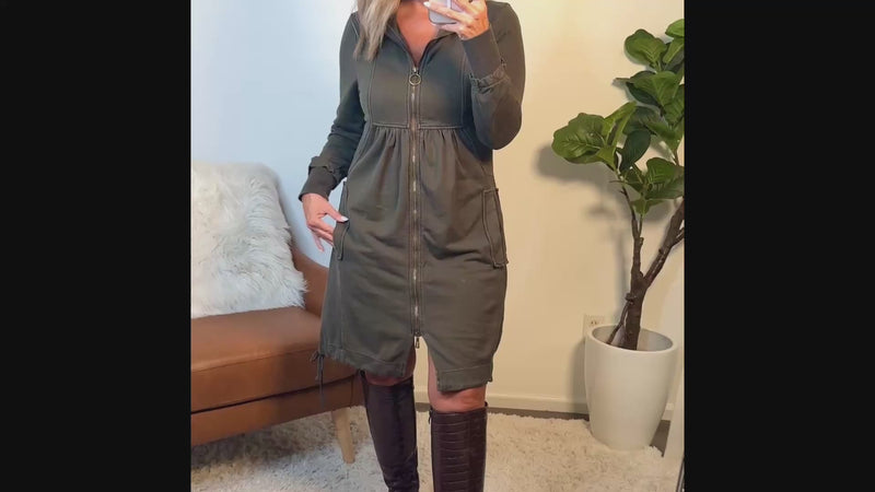 XCVI Benny Fleece Funnel Neck Dress or Longcoat : Deep Green