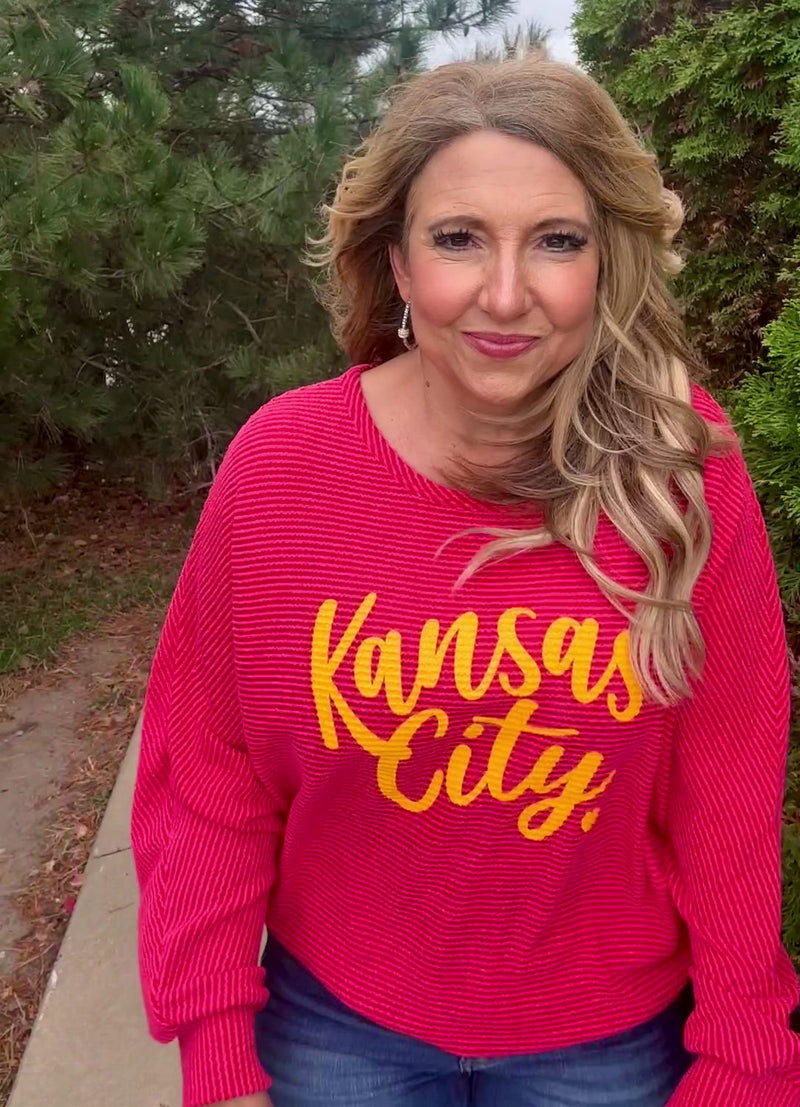 Scroll Kansas City Ribbed Knit Pullover : Red/Yellow