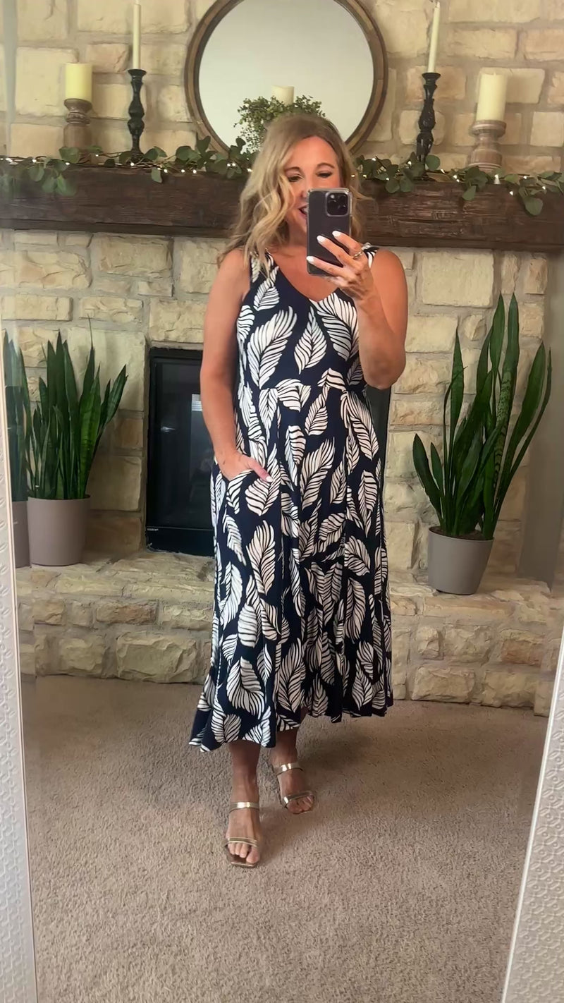 Tribal Amina Printed Sleeveless High Lo Dress : Indigo