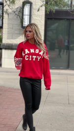 Kansas City Chenille Letter Sweatshirt : Red/White/Gold