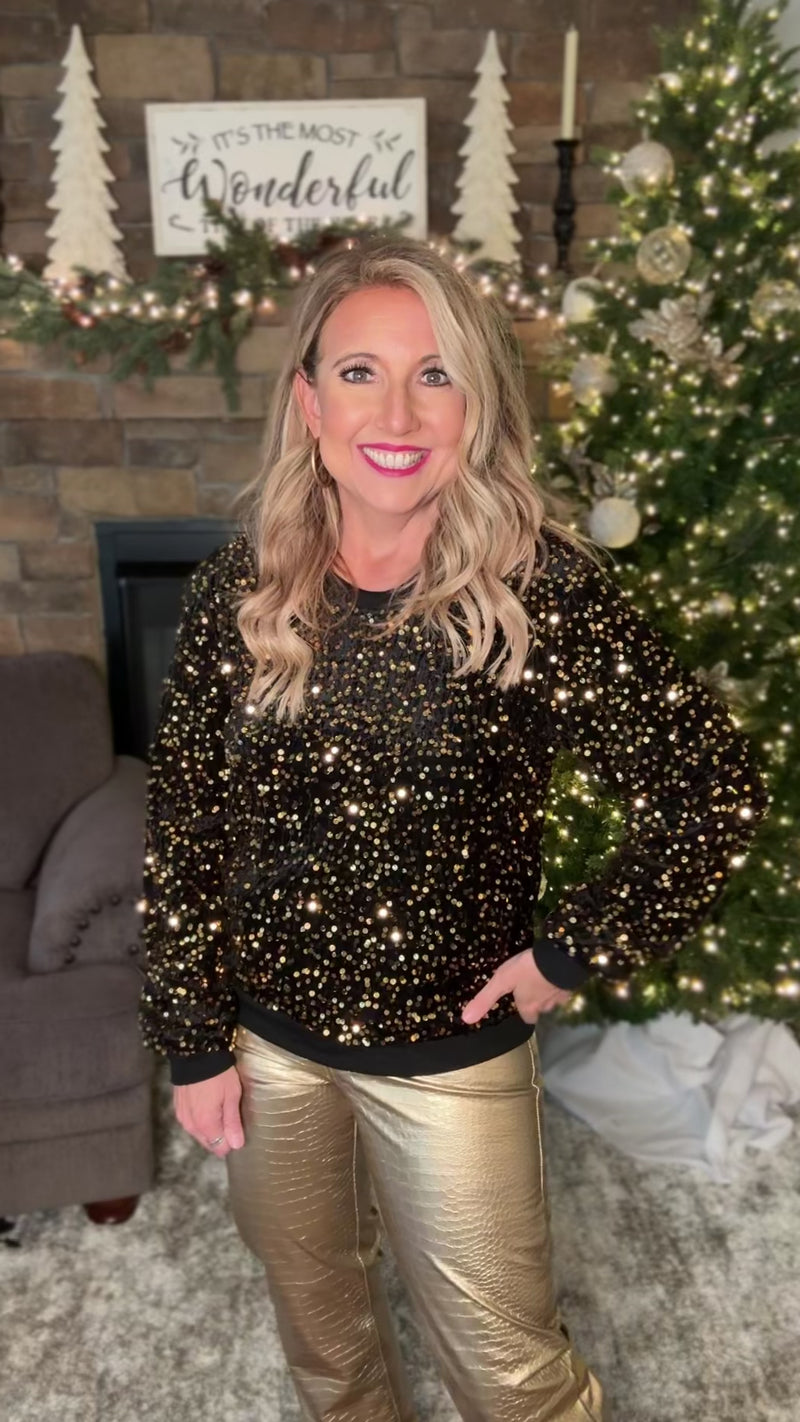 Disco Fever Sequin Top : Black/Gold