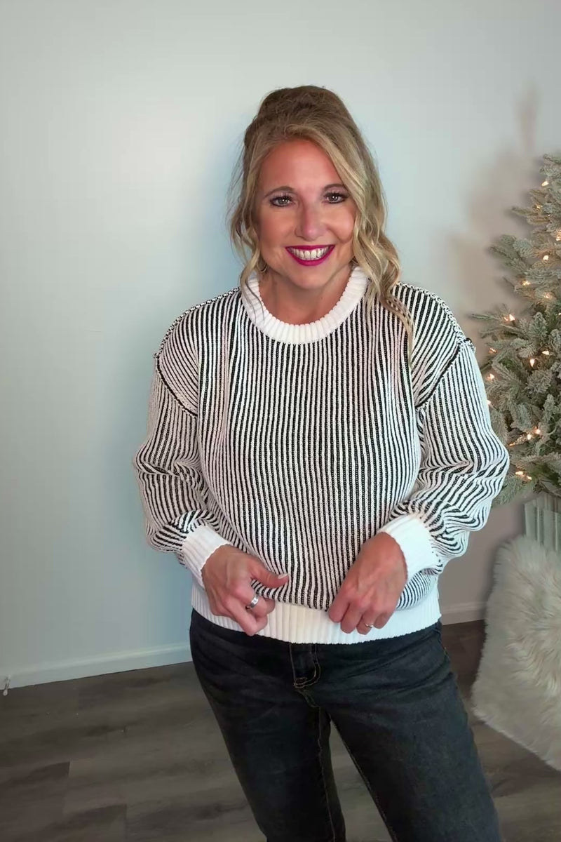 Tribal Rayne Crew Neck Sweater : Black/White