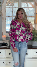 Blossoming Love Balloon Long Sleeve Blouse : Magenta/Floral