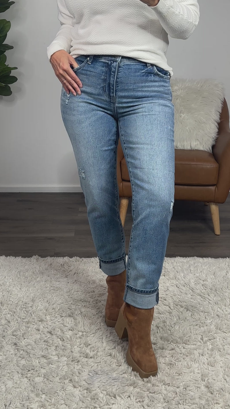 Liverpool Downey Marley Girlfriend Cuffed Jean : Medium Wash