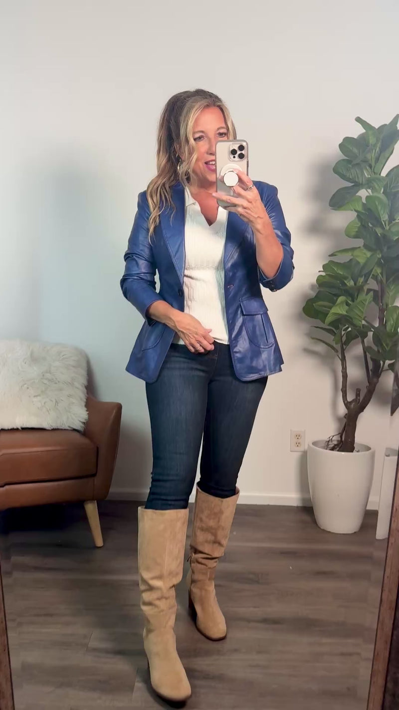 Argelia Faux Leather Jacket : Deep Blue