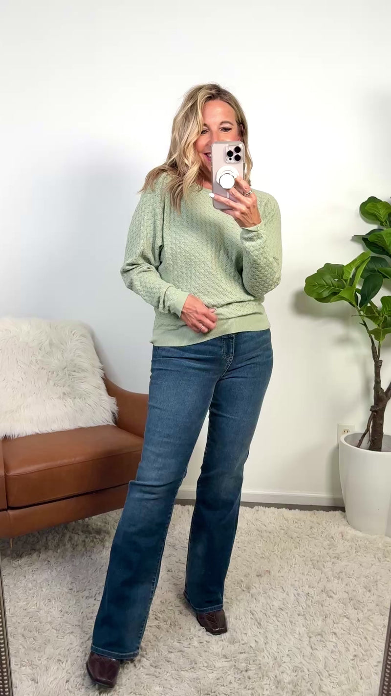 Yasmina Fine Gauge Pointelle Sweater : Soft Sage