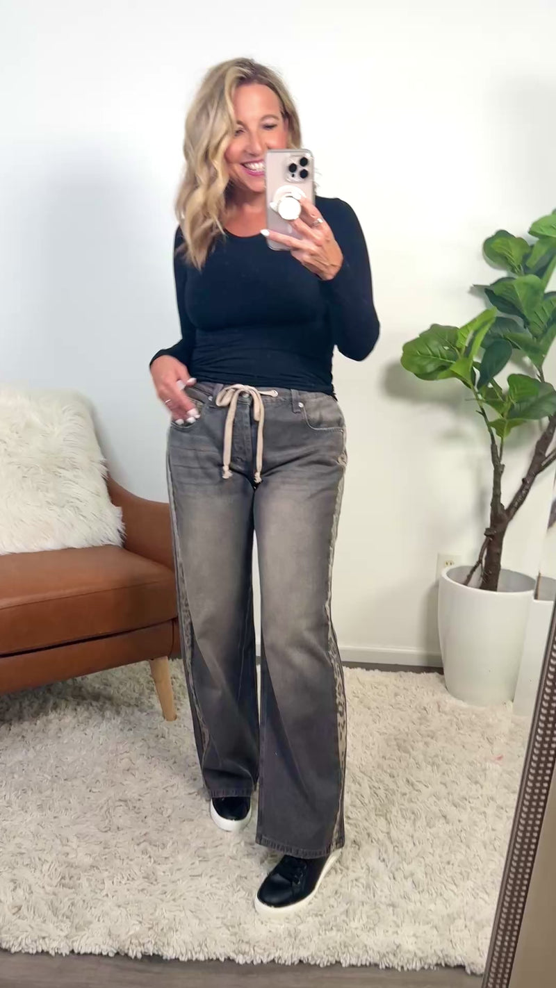 Trysta Mineral Washed Leopard Panel Pants : Dusty