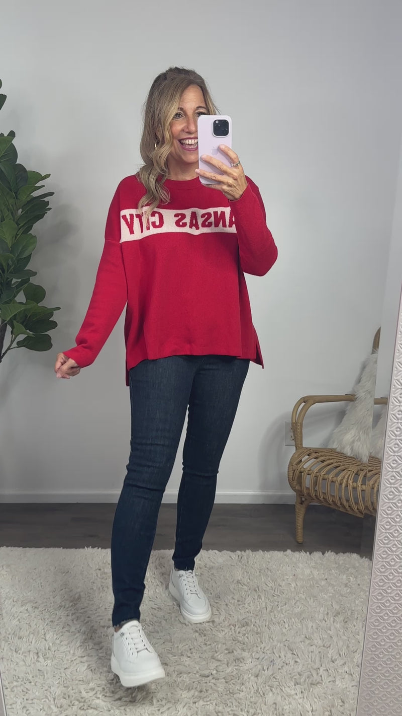 Kansas City Drop Shoulder Sweater : Red/Natural