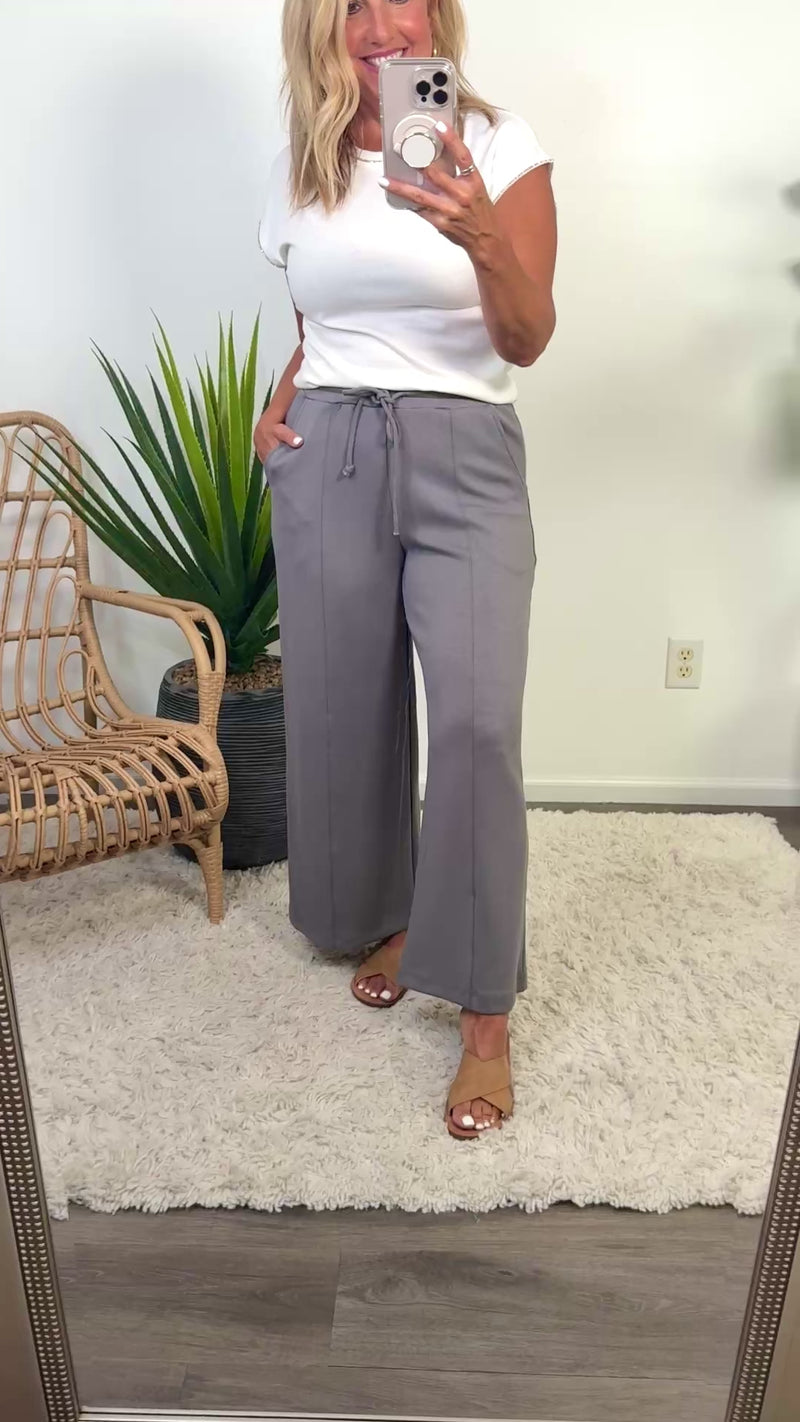 Patrice Drawstring Wide Leg Pant : Charcoal