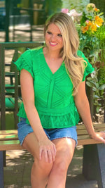 Pasadena Knitted V neck Top : Green