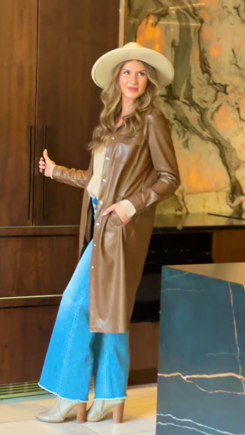 Yoko Button Up Long Jacket : Camel