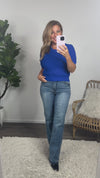 Ira Open Weave Short Sleeve Sweater : Royal Blue