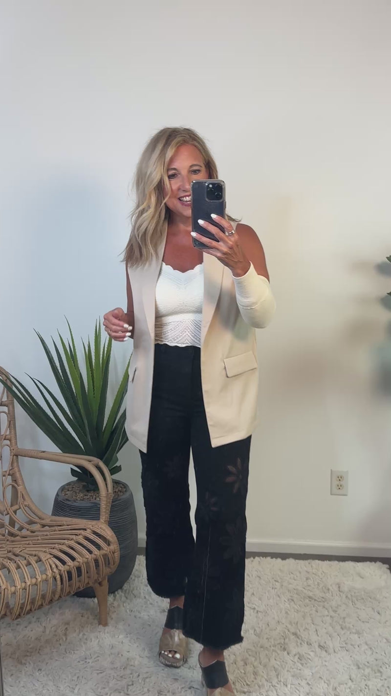 Tiara Open Front Vest Blazer : Lt. Sand
