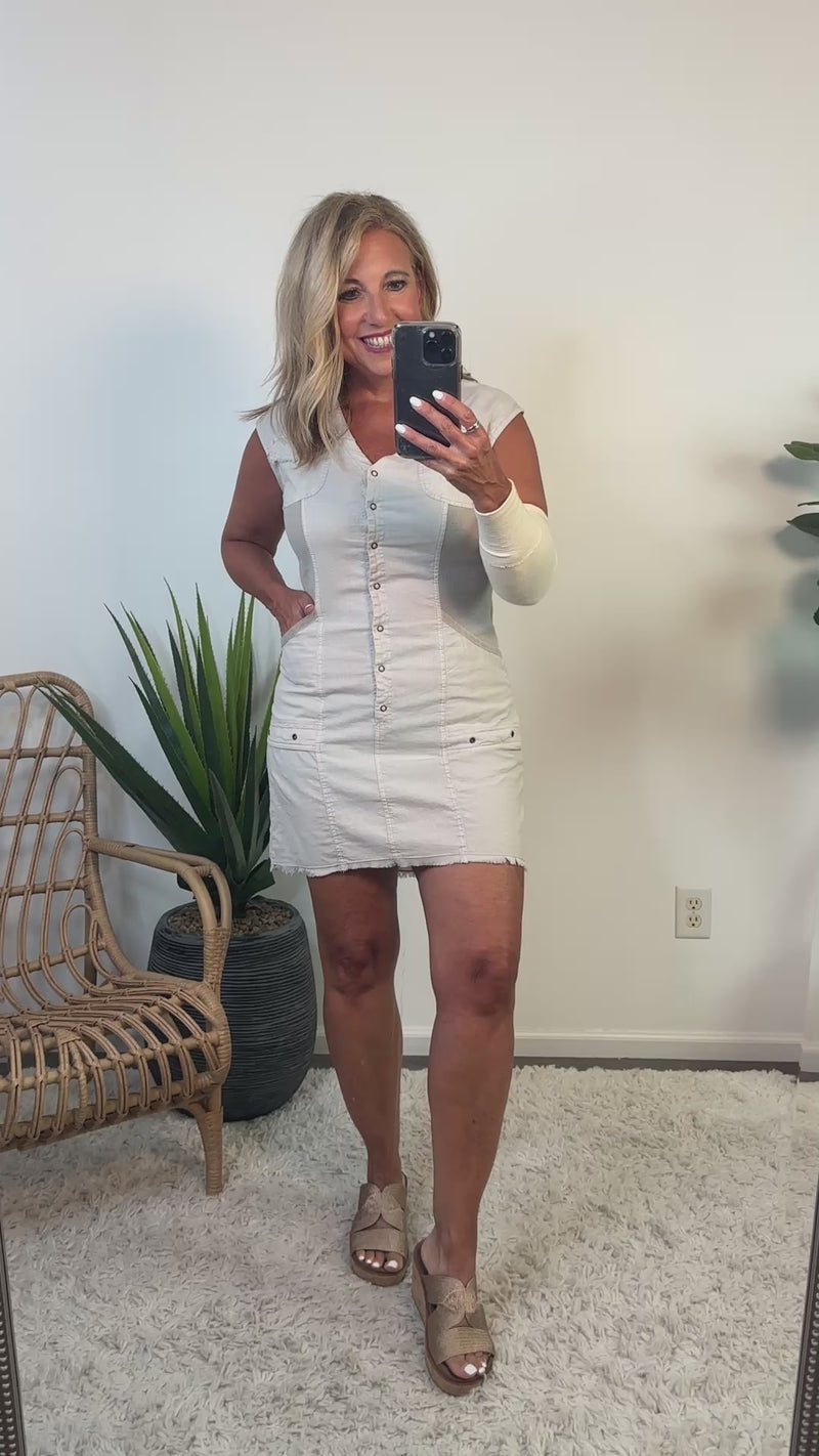 Veida XCVI Snap Front Linen Dress : Stone