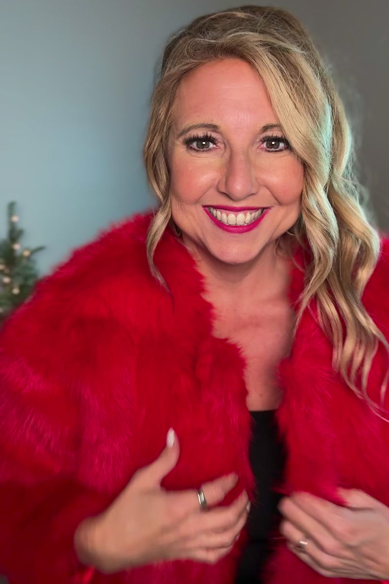 Galellea Faux Fur Crop Coat : Red