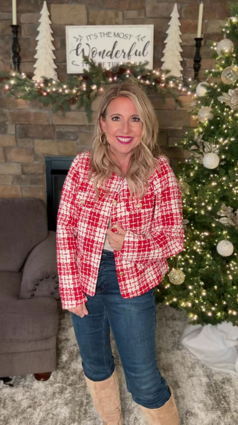 Karenina Button up Patterned Jacket : Red