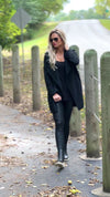 Top Notch Oversized Quilted Open Front Jacket : Black