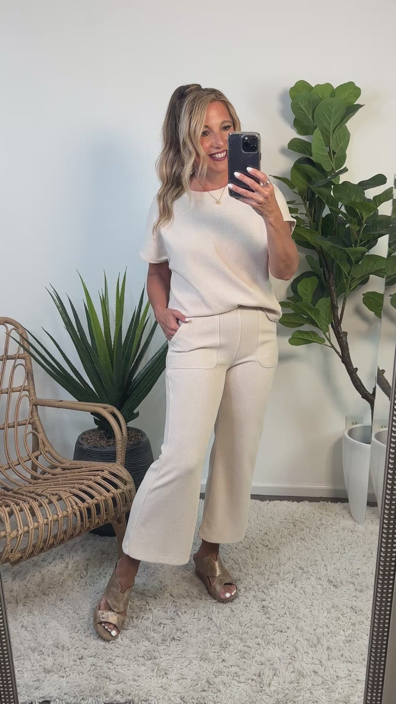 Shadai Relaxed Corduroy Cropped Pants and Top Set : Ivory