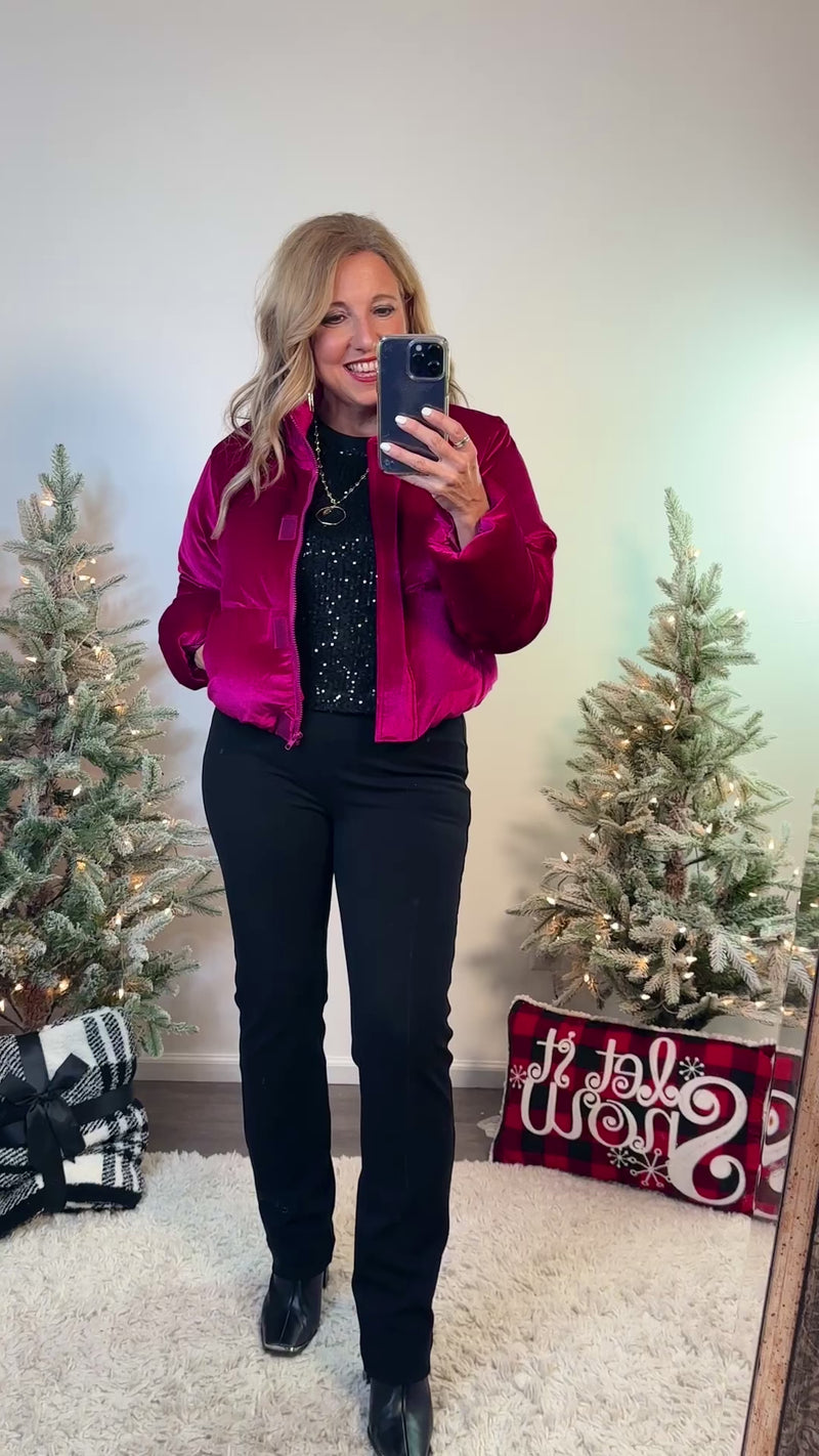 Winter Wonderland Velour Puff Coat : Eggplant