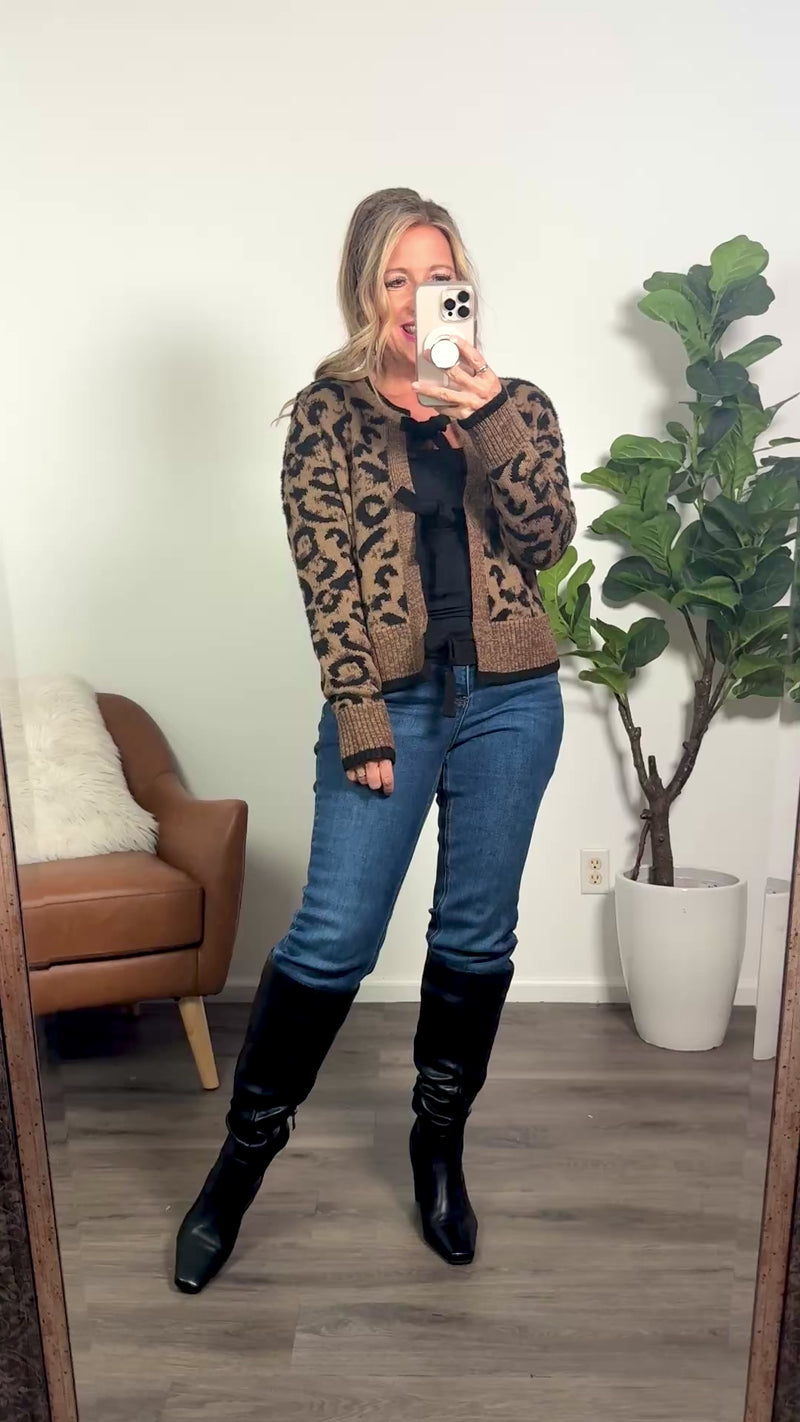 Charlie B Everleigh Bow Tie Cardigan : Animal Print