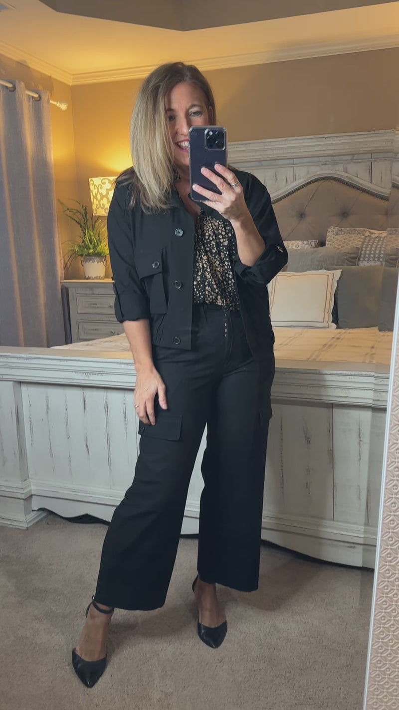 Liverpool Karen Button Collar Utility Jacket : Black