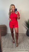 Roxanne Garment Dyed Romper : Red