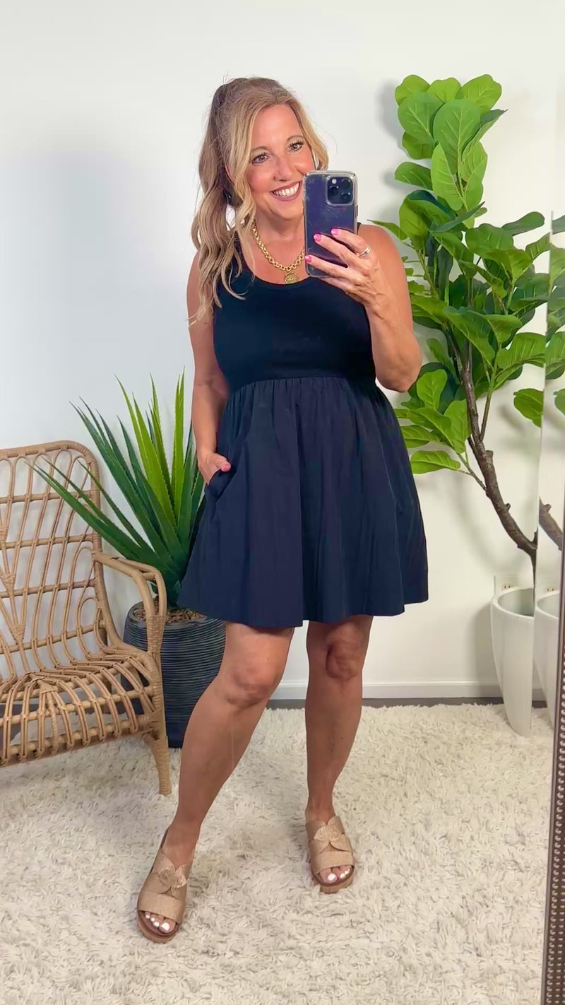 Emilijah Contrast Tank Mini Dress : Black