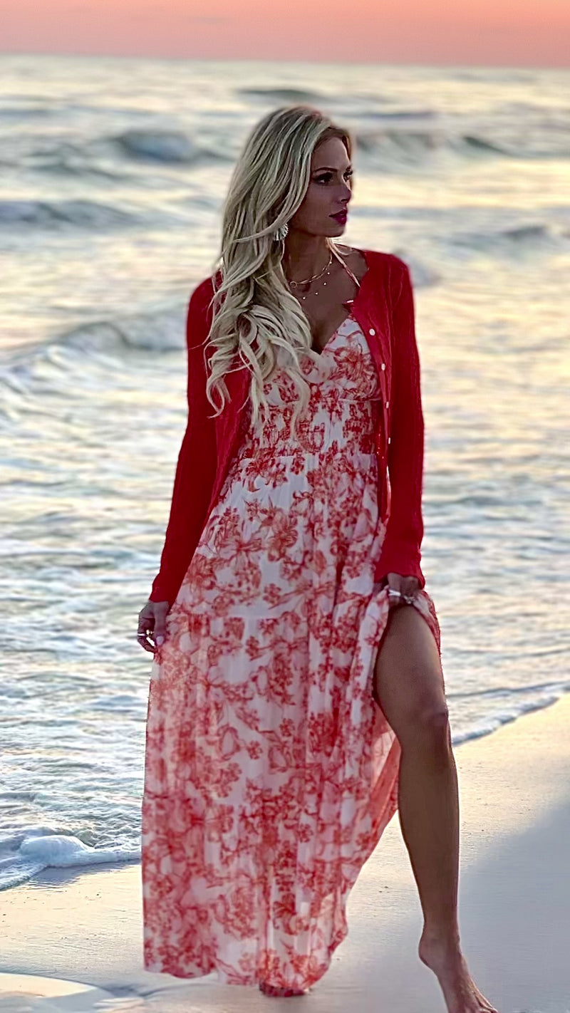 Agnetha Lightweight Pointelle Cardigan : Poppy