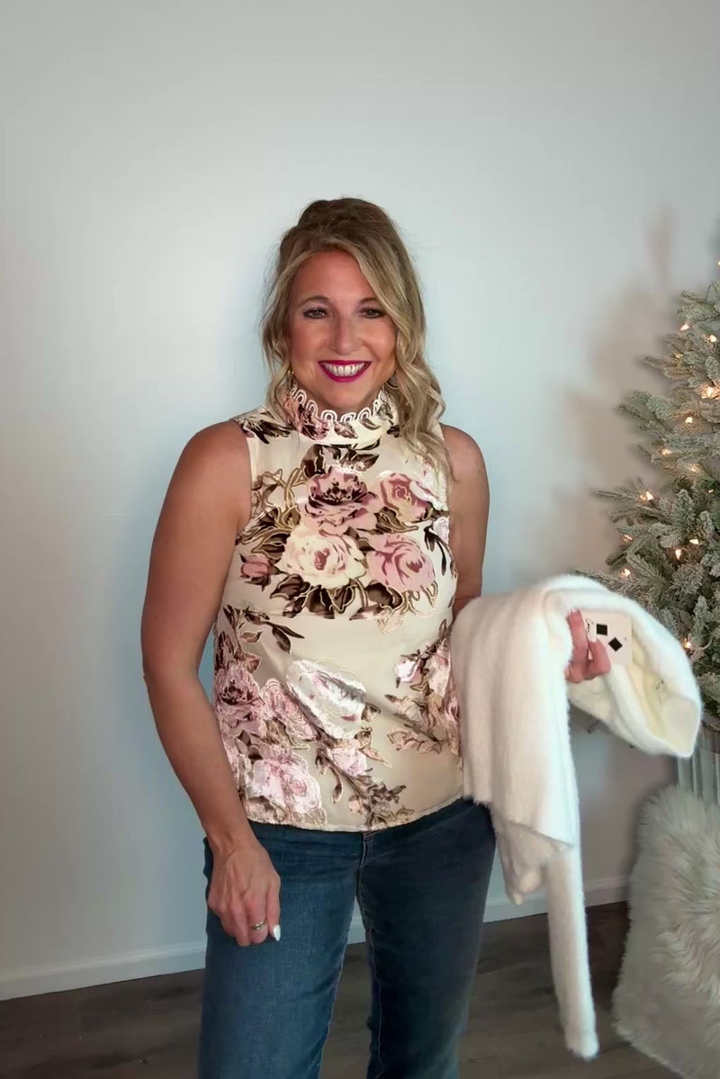 Aminata Floral Sleeveless Top : Cream Multi