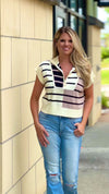 Layton 1/2 Zip Striped Top : Cream