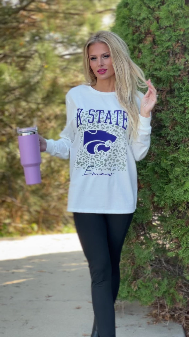 KSU Wildcats Wild Game Boyfriend Tee : White/Purple