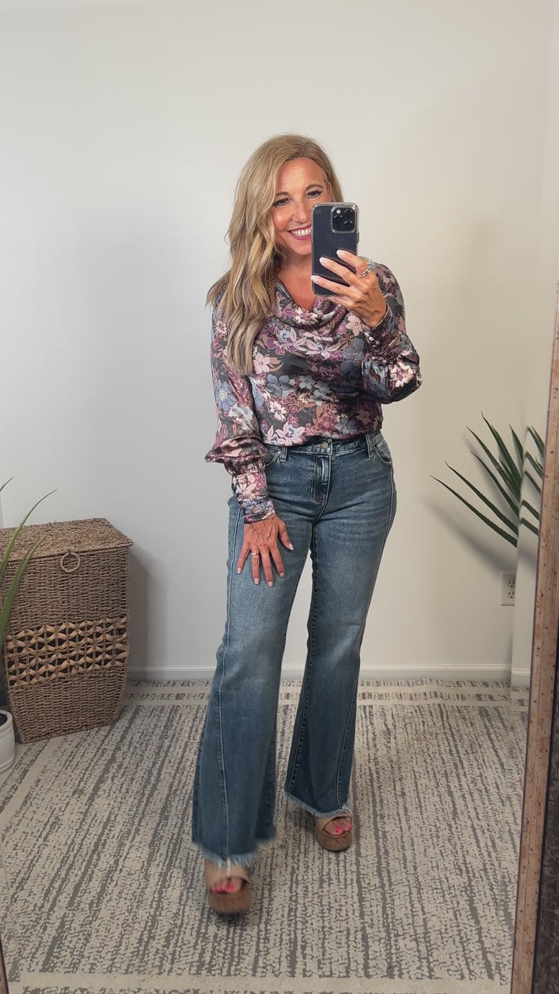 Lauren Printed Cowl Neck Blouse : Navy