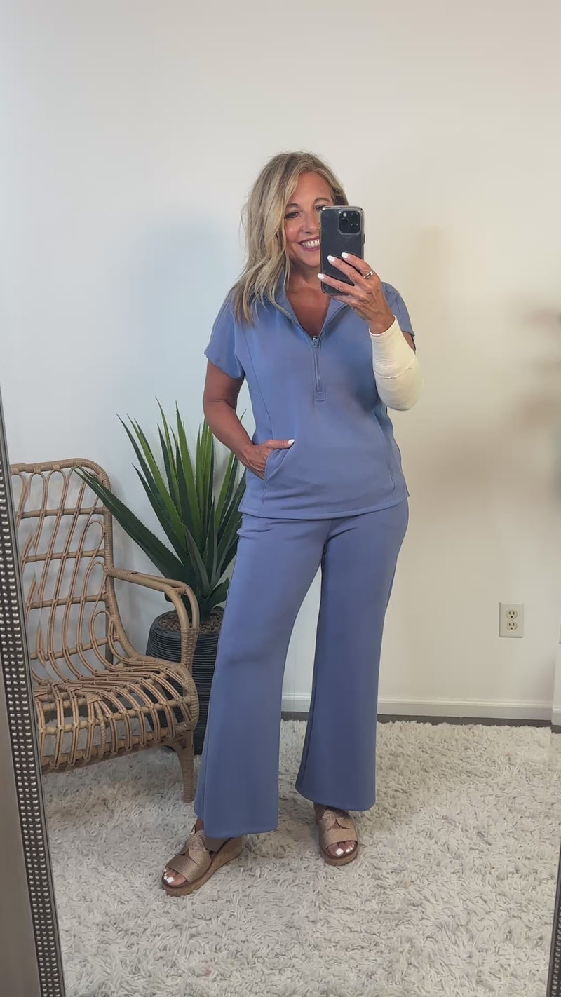 Vanna Half Zip Jacket and Cropped Pants Set : Light Denim