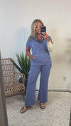 Vanna Half Zip Jacket and Cropped Pants Set : Light Denim