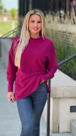 Tribal Funnel Neck Ribbed Knit Tunic : Plum