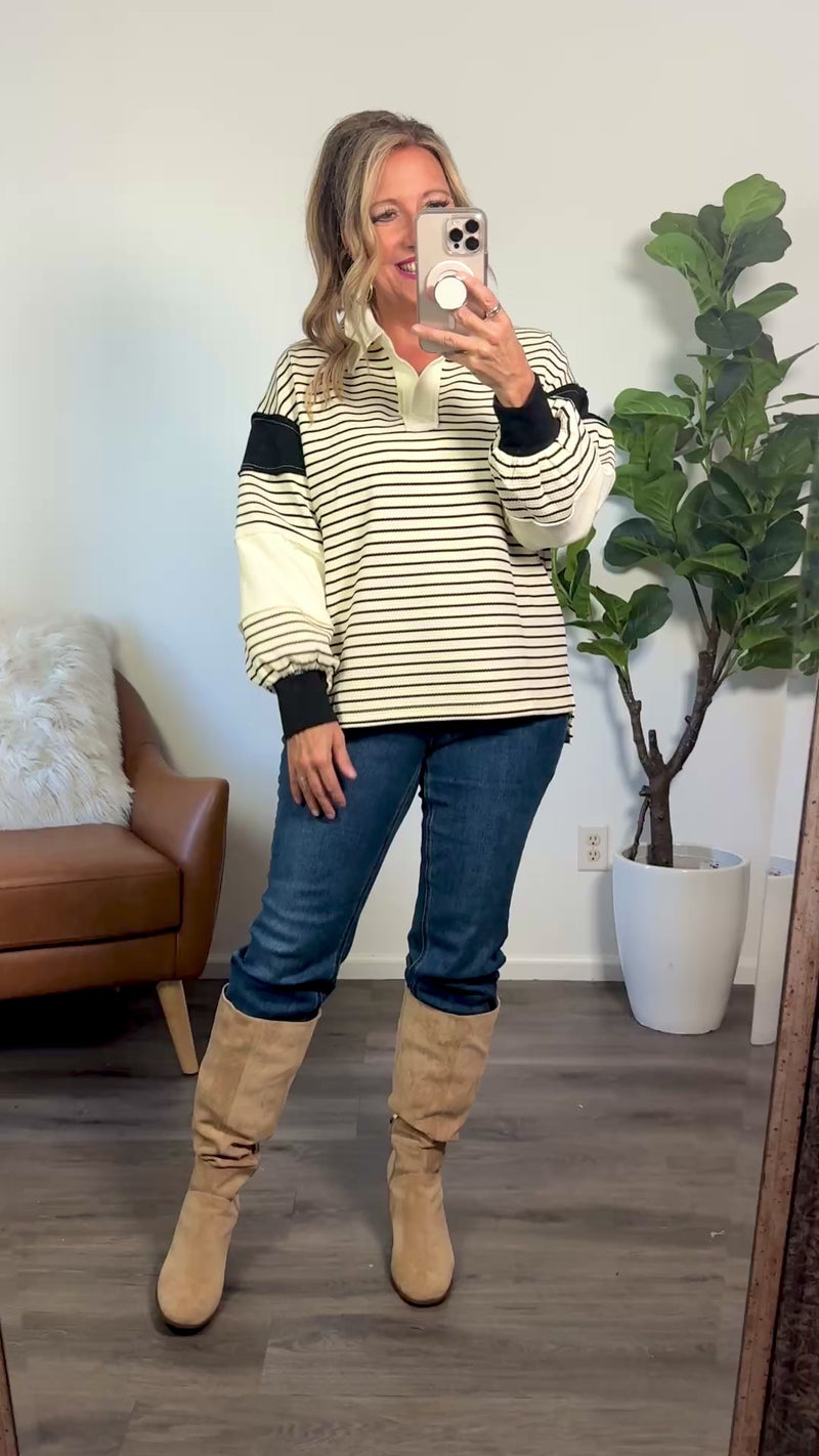 Mimi Striped Long Sleeve Top : Ivory
