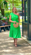 Allie One Shoulder Ruffle Dress : Green