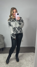 A Point In Time Criss Cross Fuzzy Sweater : Black/Grey/Ivory