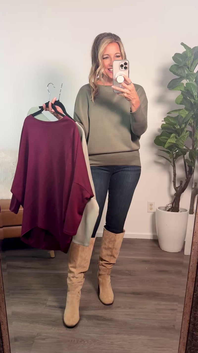 Coretta Boatneck Top : Burgundy