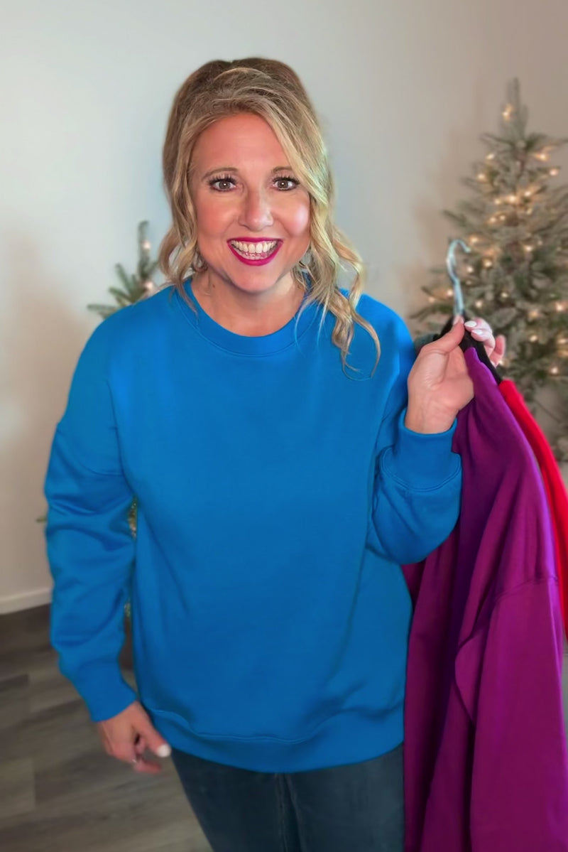 Willow Fleece Hi-Low Boyfriend Sweatshirt with Pockets : Ruby