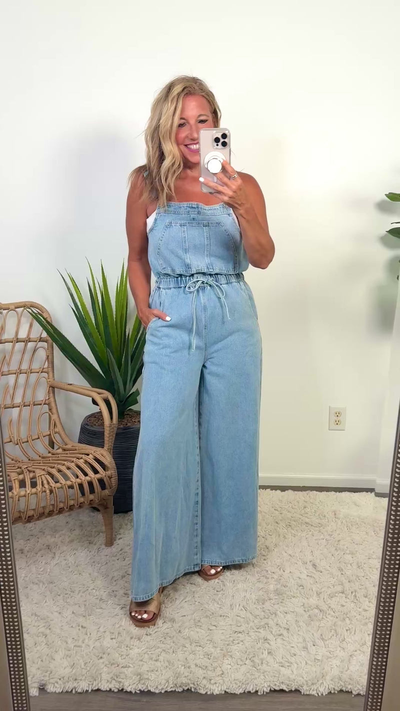 Briella Drawstring Wide Leg Overall : Denim