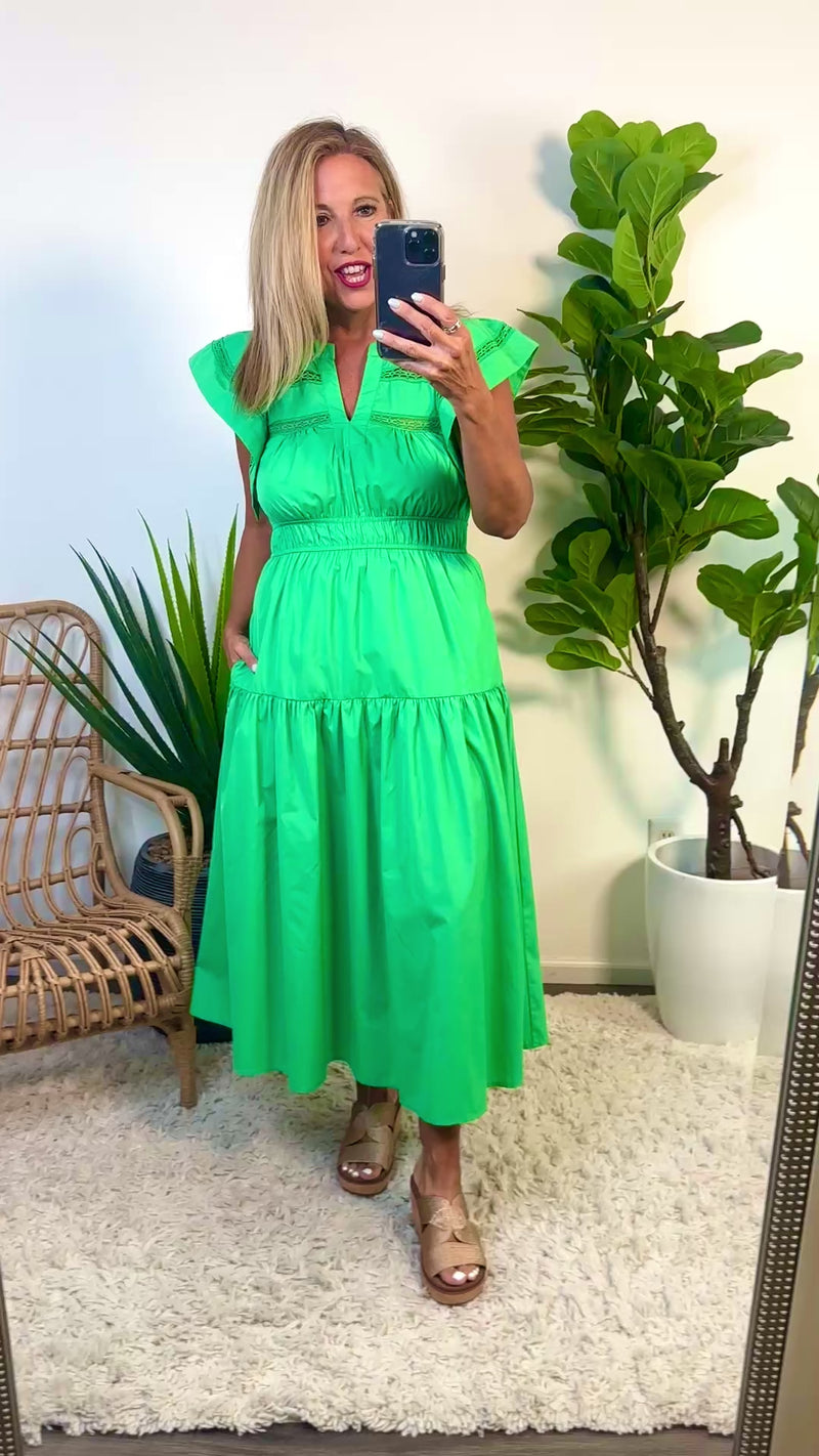 Fluer Crochet Detail Maxi Dress : Green