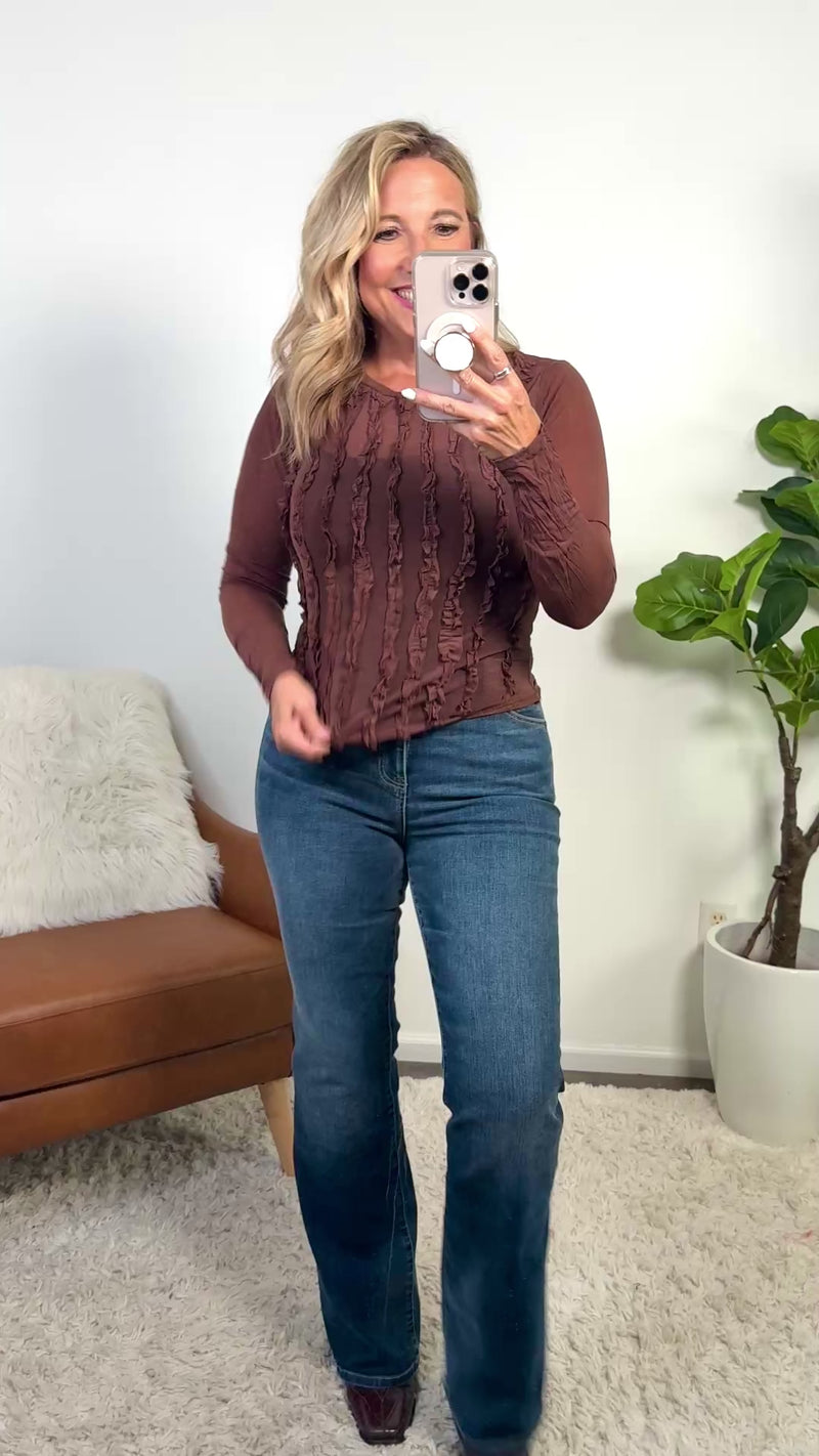 Eloise Crinkled Silky Sheer Top : Brown
