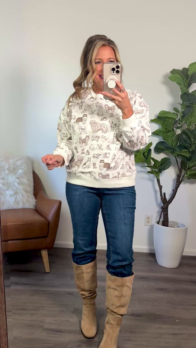 Aliana Dog Print Sweatshirt : Cream
