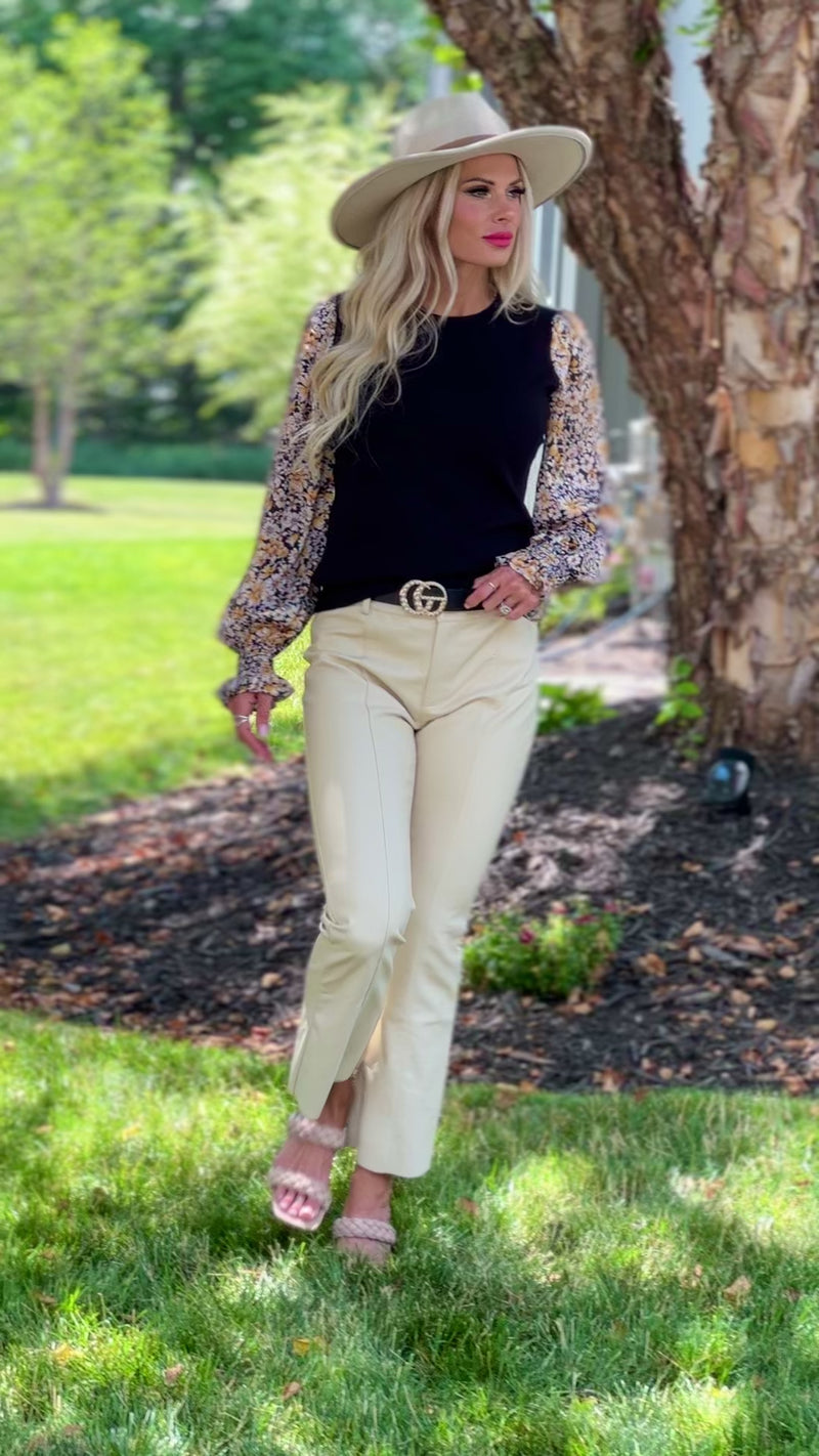 Speak To Me Faux Leather Flare Pants : Ecru