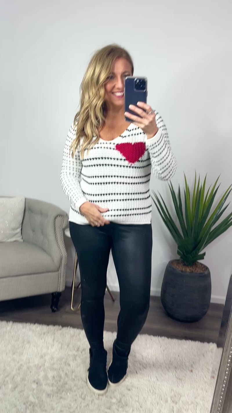Be Still My Heart Sweater : Cream/Black