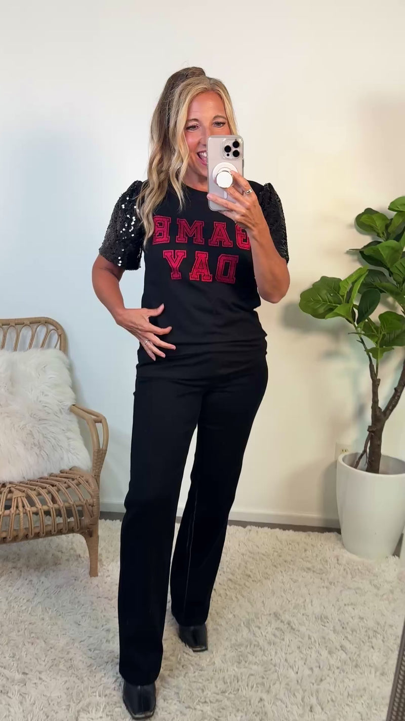 Nyx Sequin Sleeve Top. Black